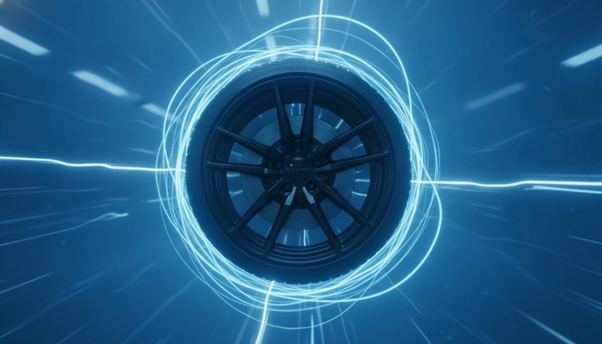 Roue de voiture avec traînées lumineuses